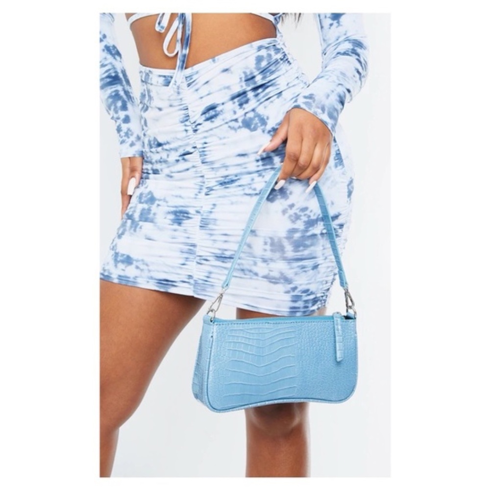 PrettyLittleThing Steel Blue Croc Shoulder Bag